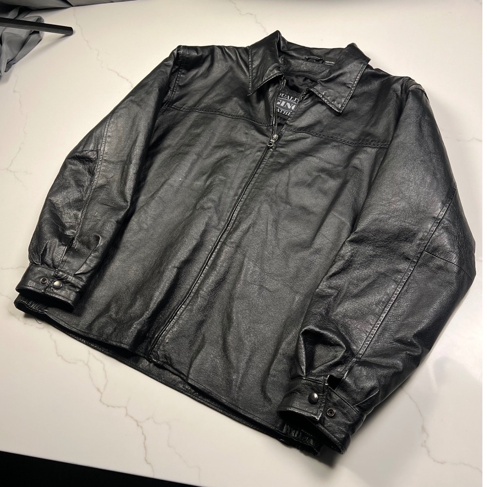 Gino Leather Jacket Mens XL Black Pebbled Full Zip Classic Bomber Coat